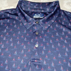 Ben Hogan Golf Performance Polo 2XL Sailboats Sailing Navy Blue Logo XXL